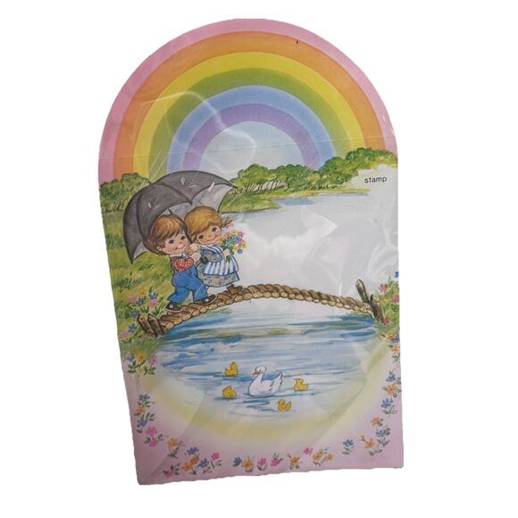 Little Rainbows Fold & Seal Card/Envelopes Vintage New Old Stock - Picture 2 of 4